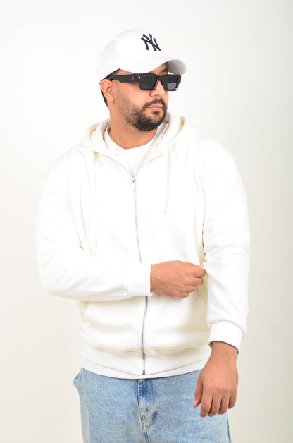 Capuche Zip Simple-Blanc