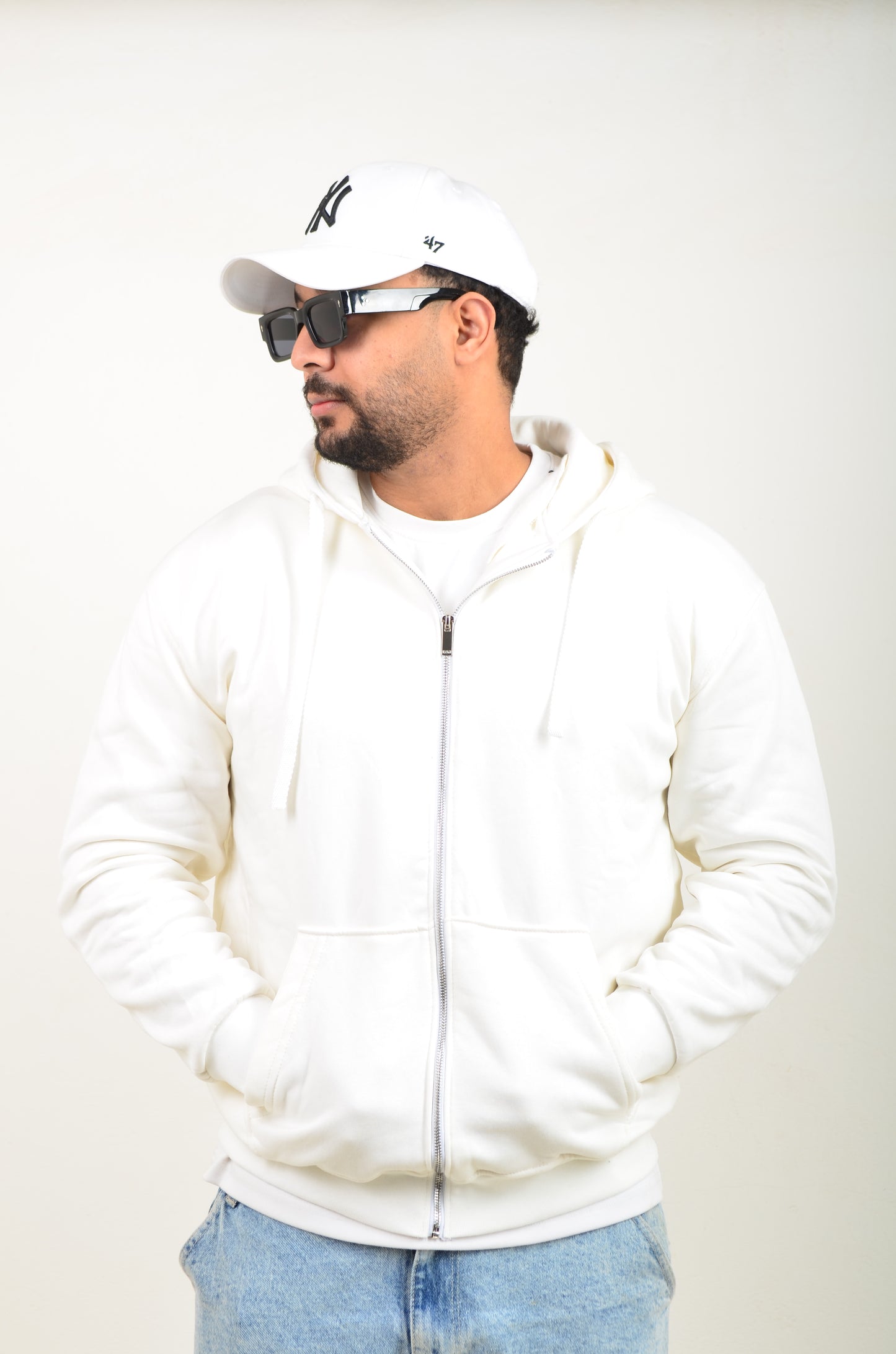 Capuche Zip Simple-Blanc