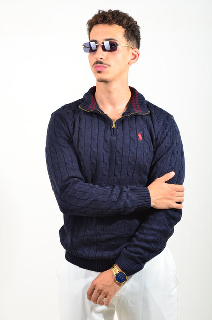 Pull RL demi-zippé en coton torsadé