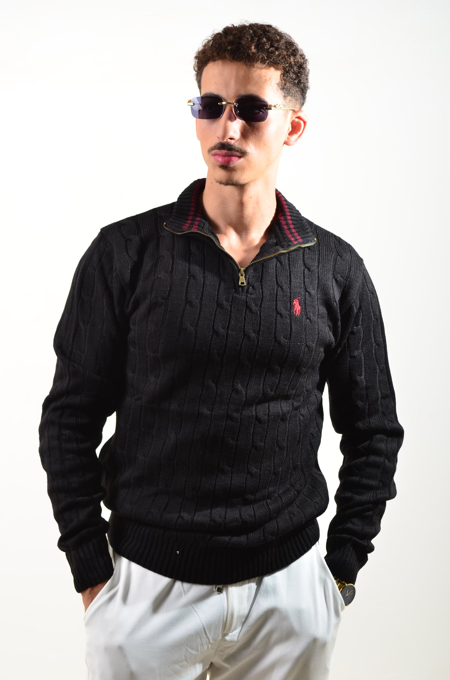 Pull RL demi-zippé en coton torsadé