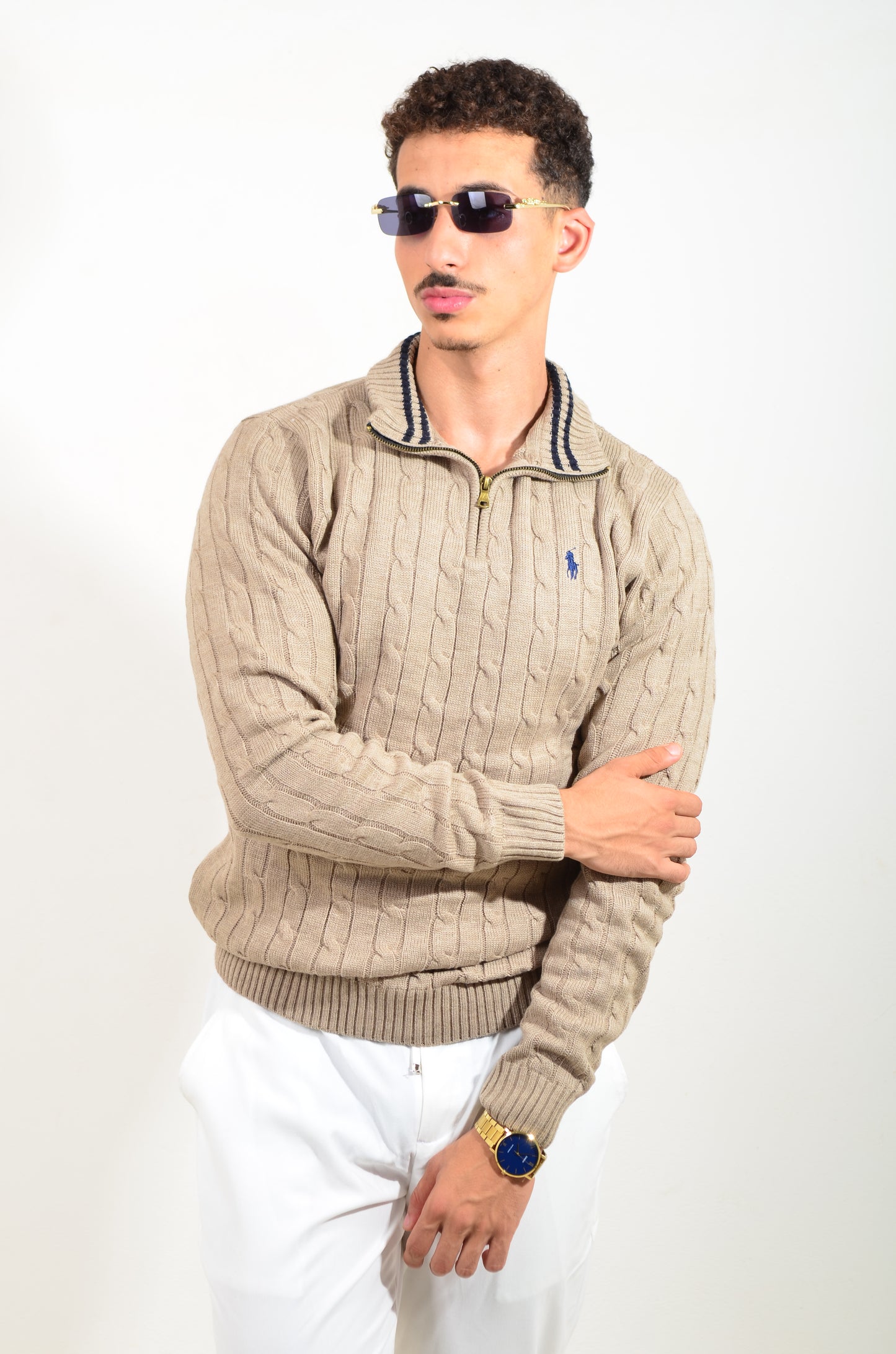 Pull RL demi-zippé en coton torsadé