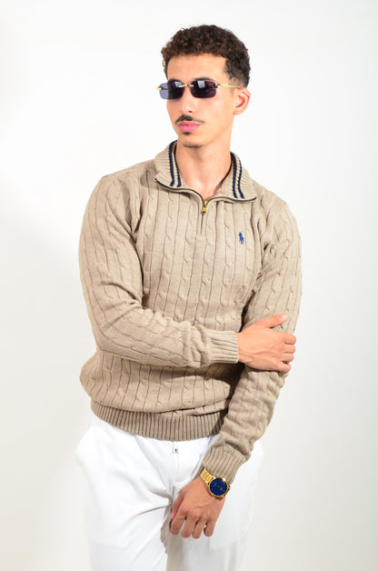 Pull RL demi-zippé en coton torsadé